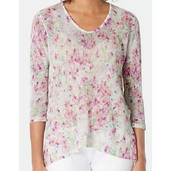 J.Jill Sweater Linen Blend Knit Floral Sweater 3/4‎ Sleeve Top XL - Picture 1 of 9